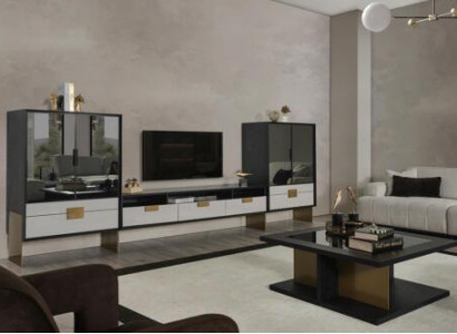 Wall unit TV cabinet 2x display cabinet living room set living furniture new white 3-piece.